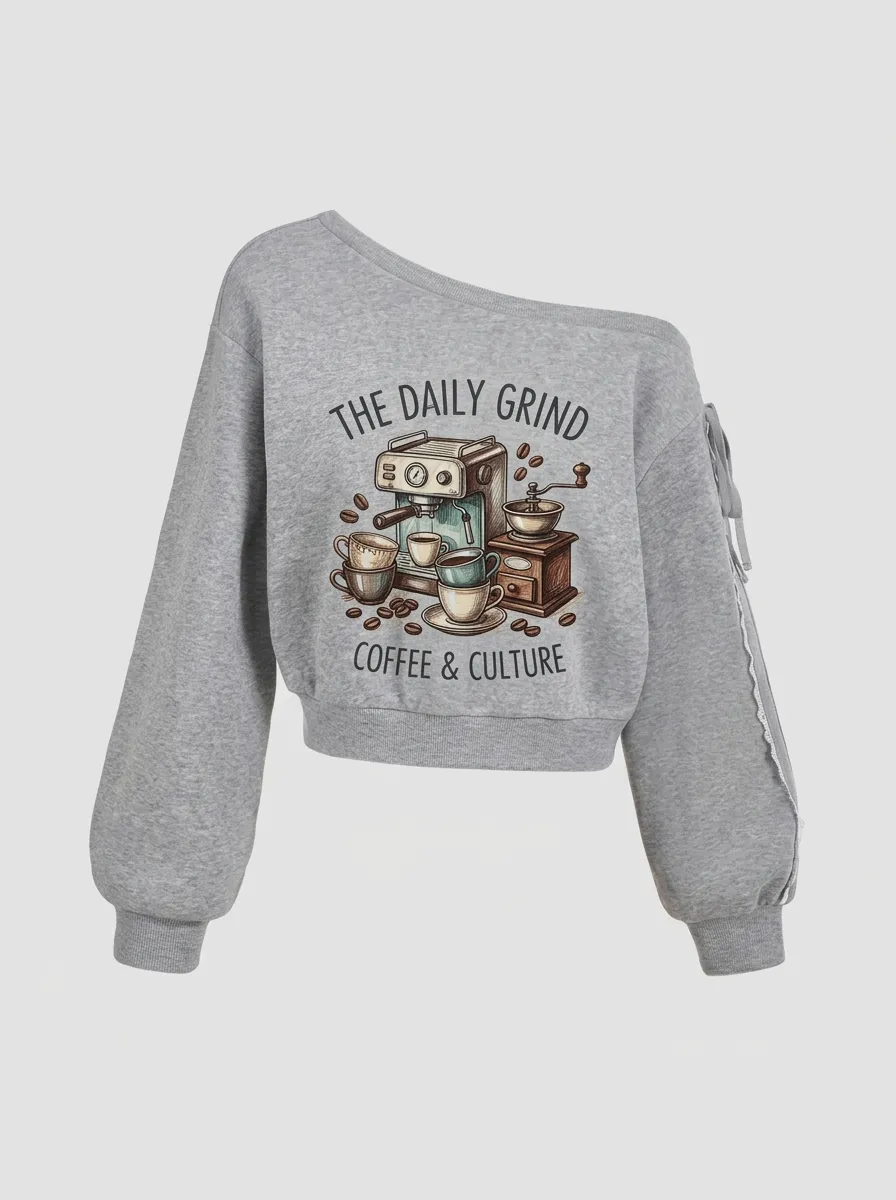 Women's Coffee The Daily Grind Espresso Machine Graphic Sweatshirt