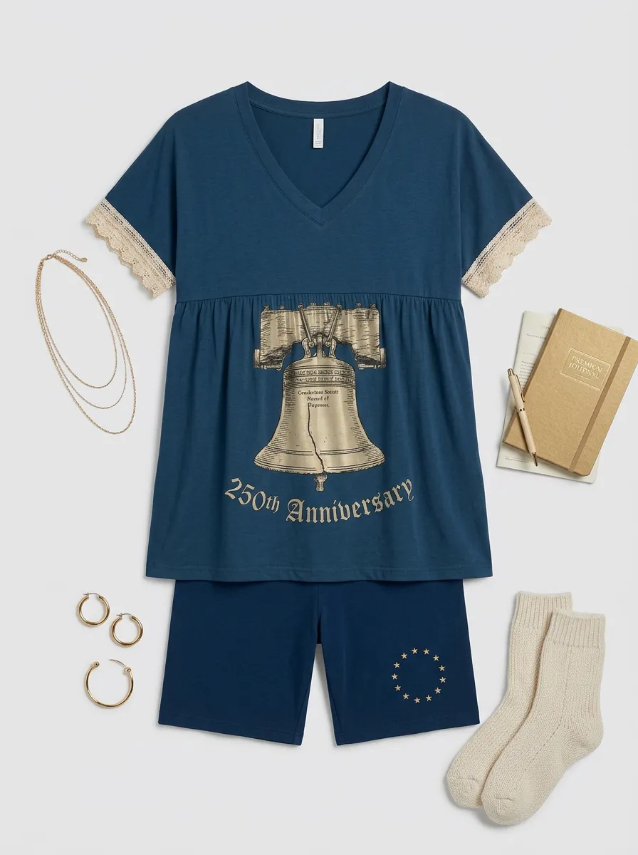 Women's USA Patriotic Liberty Bell 250th Anniversary Printed Set