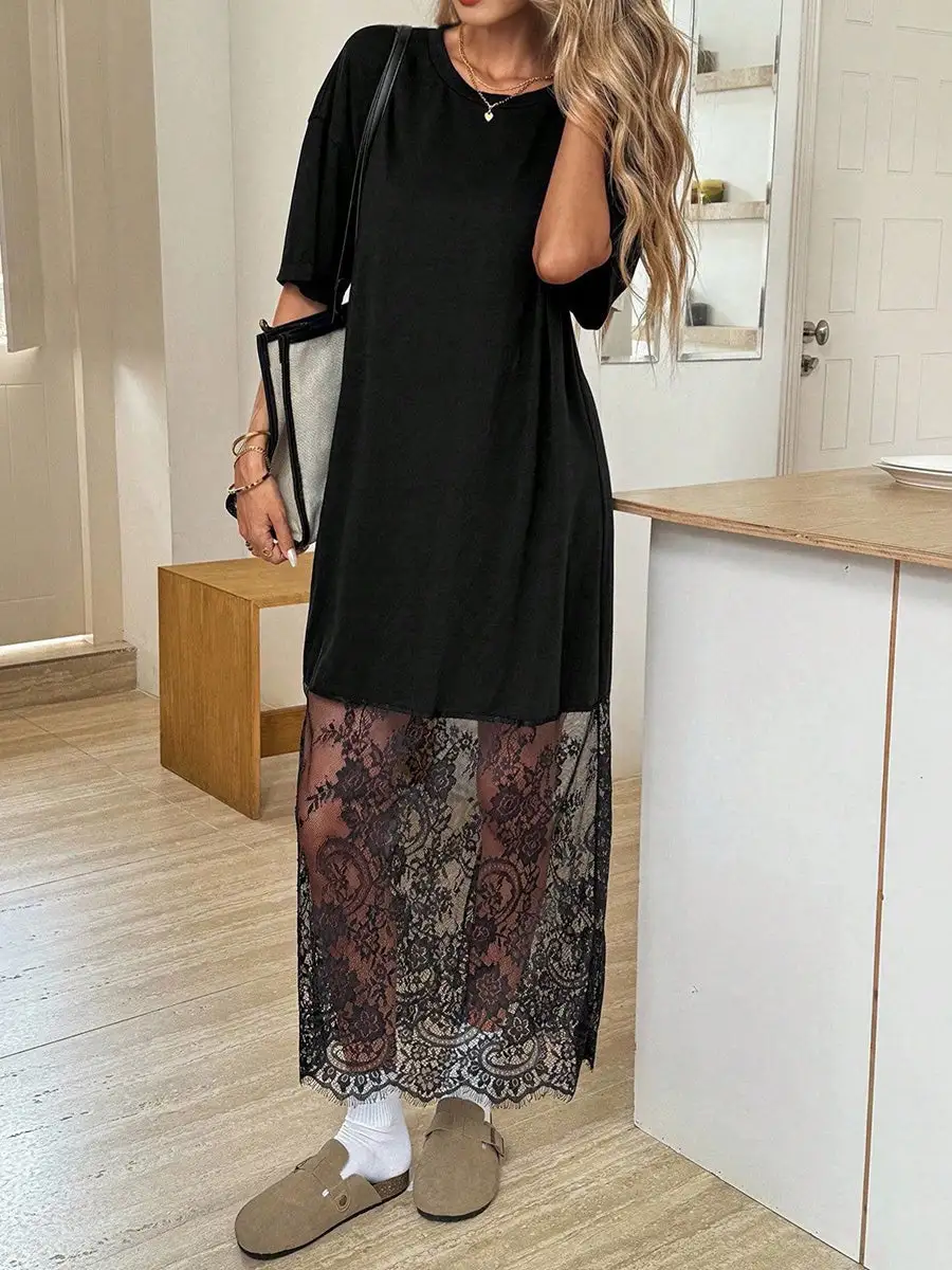 Through Sleeve Neck Maxi Dress