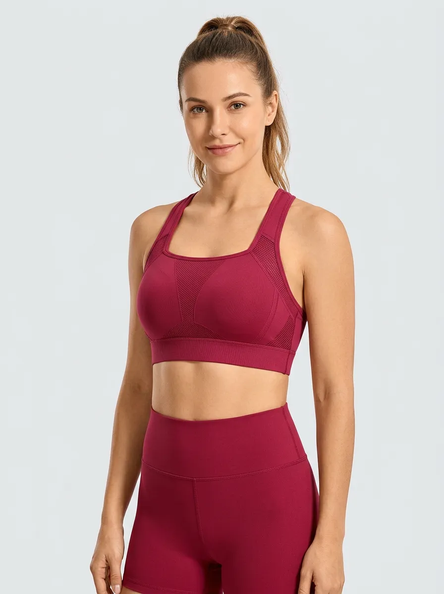 Women's Mesh Panel Printed Workout Tank Style Bra