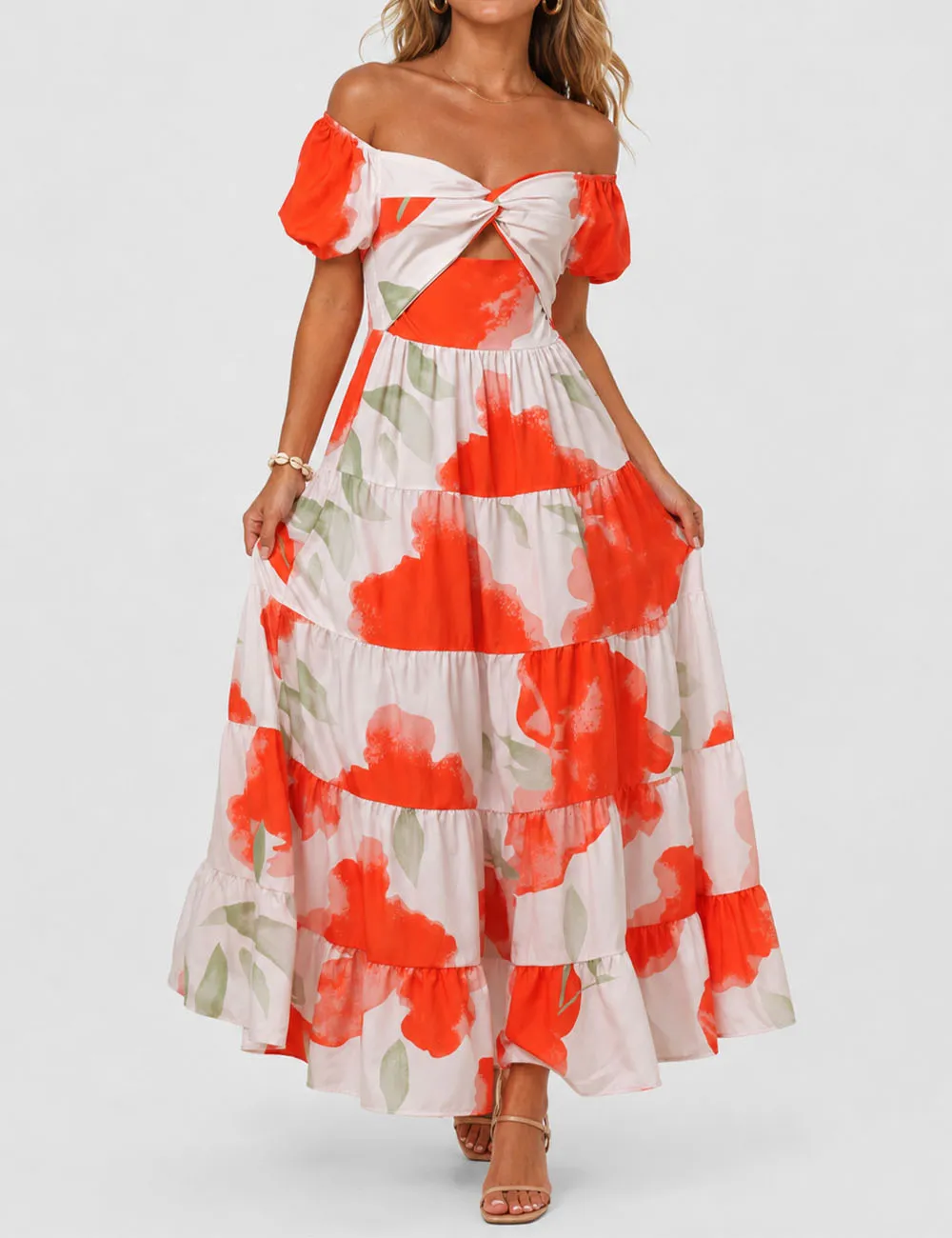Bubble Short Sleeves Maxi Dress