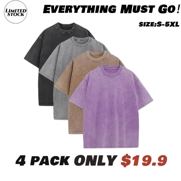 1/4 Pack Oversized Tshirts For Men Gym Vintage Heavyweight T Shirts Cotton Workout Acid Wash Baggy Tees