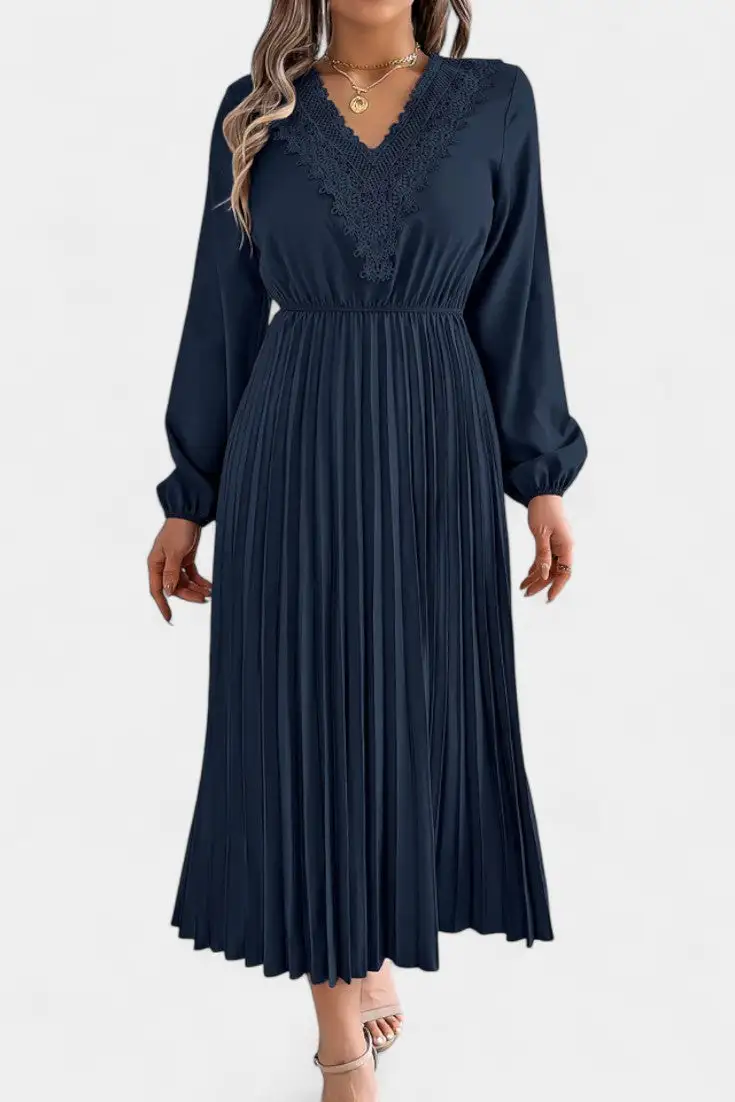 Pleated Lace Casual Dress