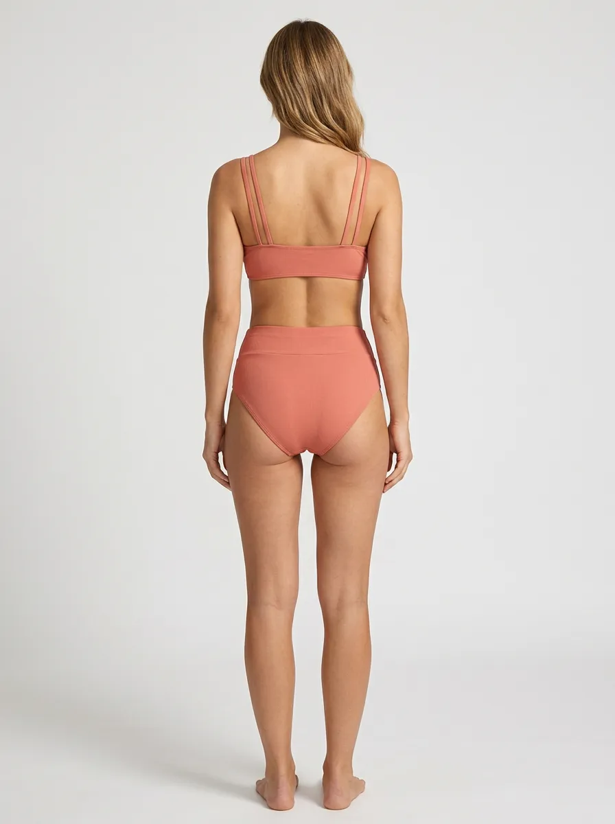 Women's High-Waisted Ribbed Coral-Motif Bikini Set