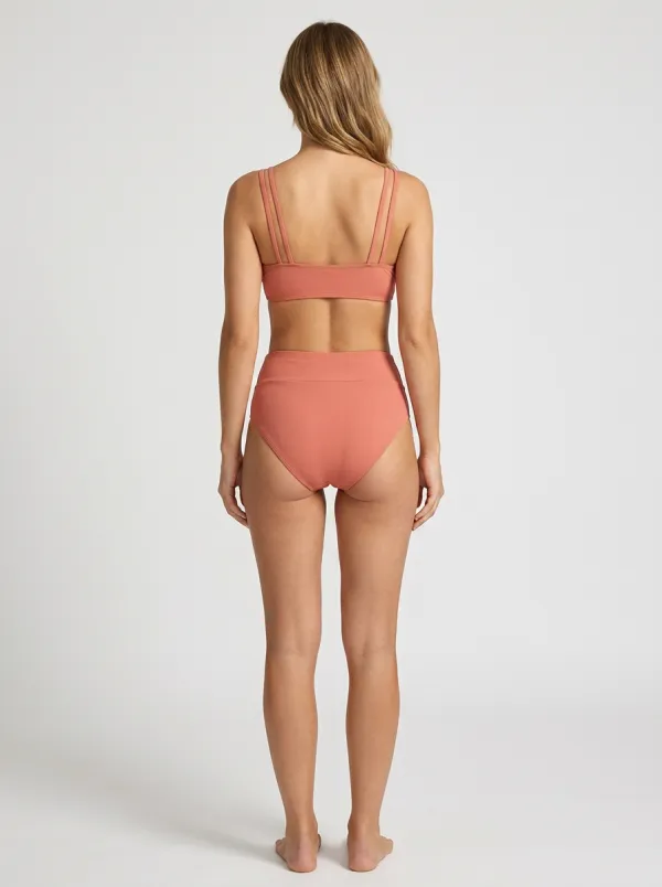 Women's High-Waisted Ribbed Coral-Motif Bikini Set