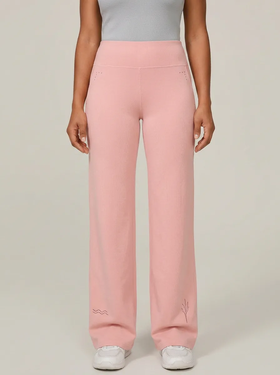 Women's Classic Comfort Wave Plant Printed Mid Rise Straight Leg Pants