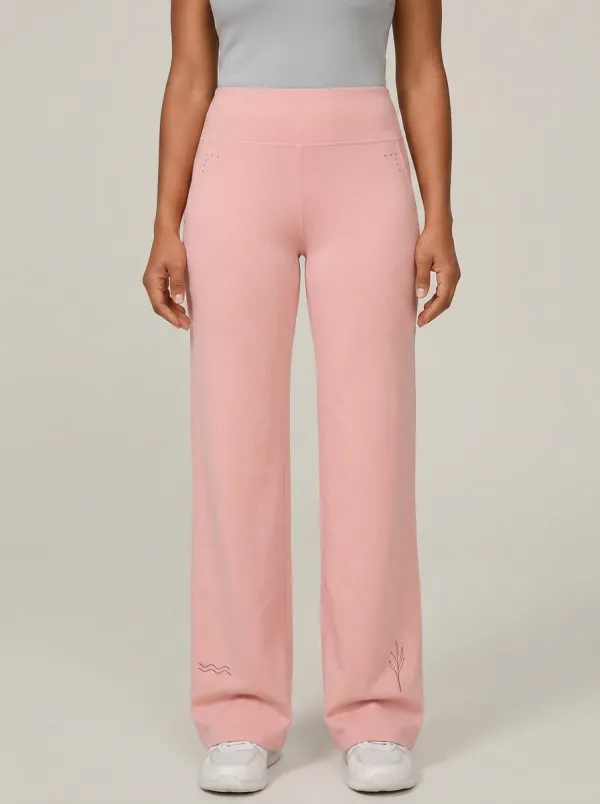 Women's Classic Comfort Wave Plant Printed Mid Rise Straight Leg Pants