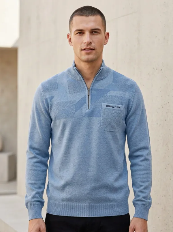 Patterned Half-Zip Geometric Men's Half-Zip Sweatshirt
