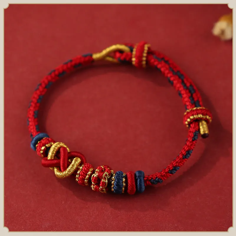 Handcrafted Peach Blossom Knot Rope Adjustable Bracelet