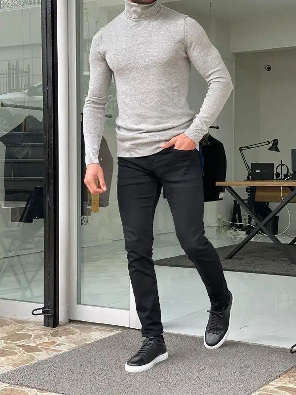 Fine Knit Slim Fit Cotton Turtleneck Sweater
