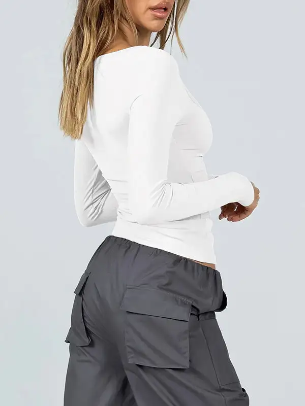 Slim Fit U-Neck Long Sleeve T-Shirt