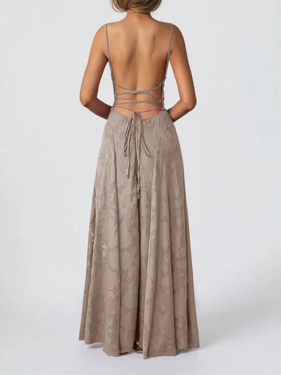 Jacquard Pleated Neck Maxi Dress