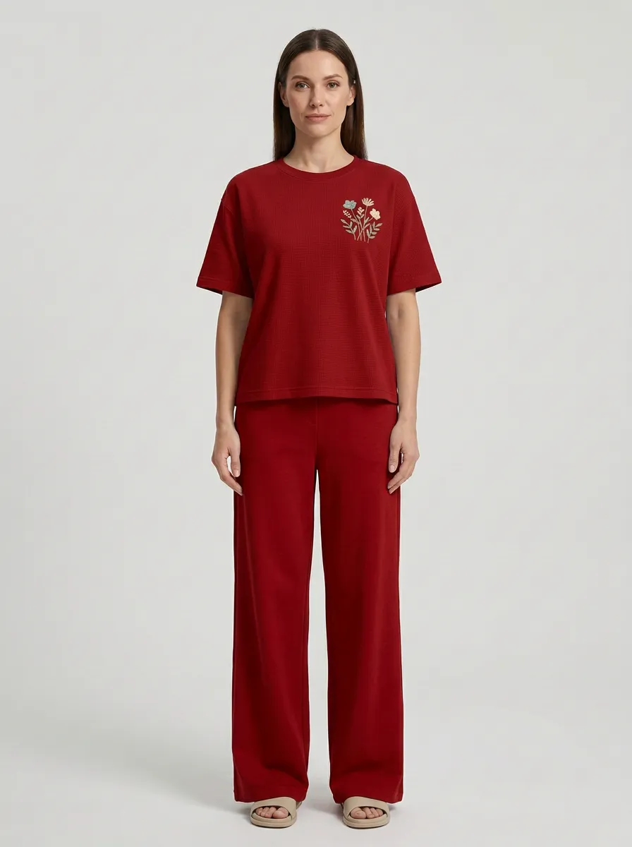 Women's Floral Graphic Boxy T-Shirt And Wide-Leg Trouser Two-Piece Set