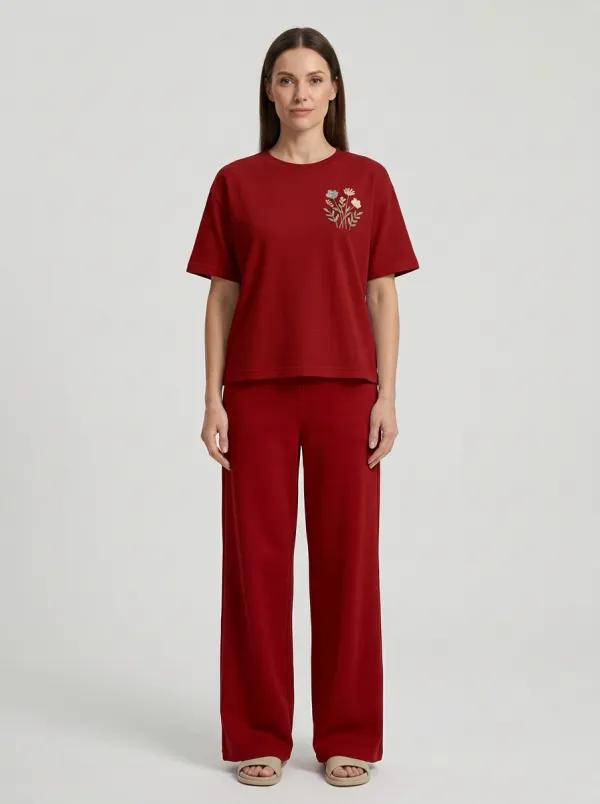 Women's Floral Graphic Boxy T-Shirt And Wide-Leg Trouser Two-Piece Set