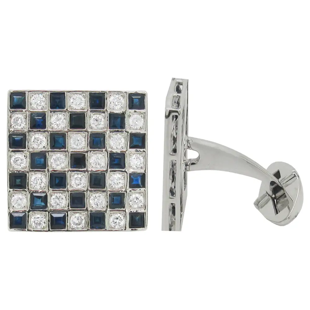 Sculpted Diamond Sapphire Cufflinks