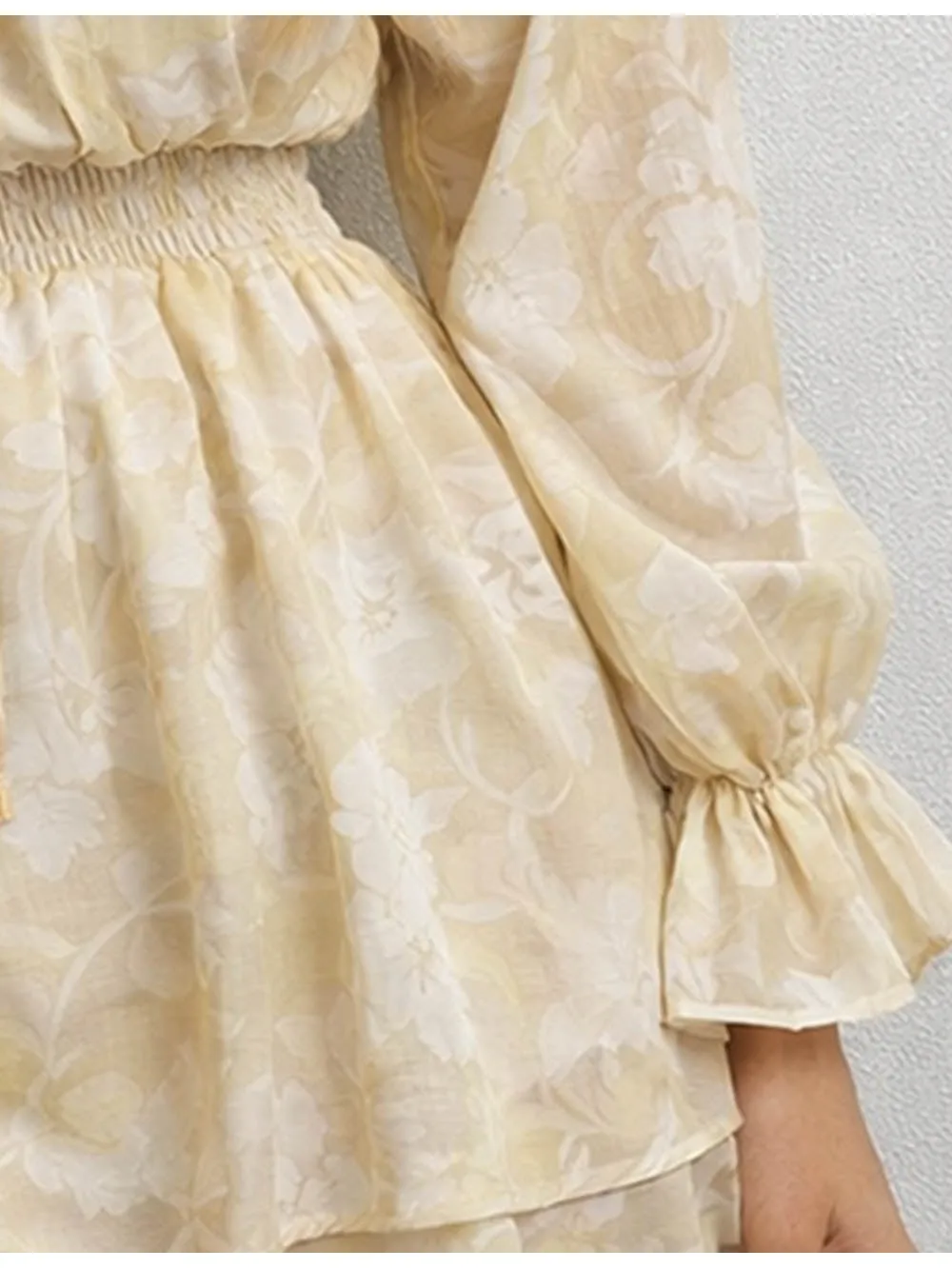 V Neck Tiered Ruffle Smocked Mini Dress