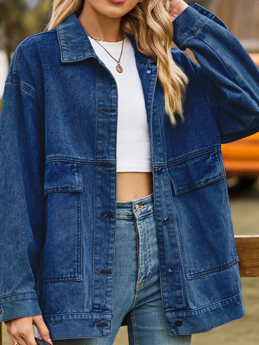 Drop-shoulder Denim Jacket with Pockets