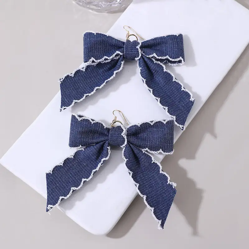 Bow Denim Statement Earrings