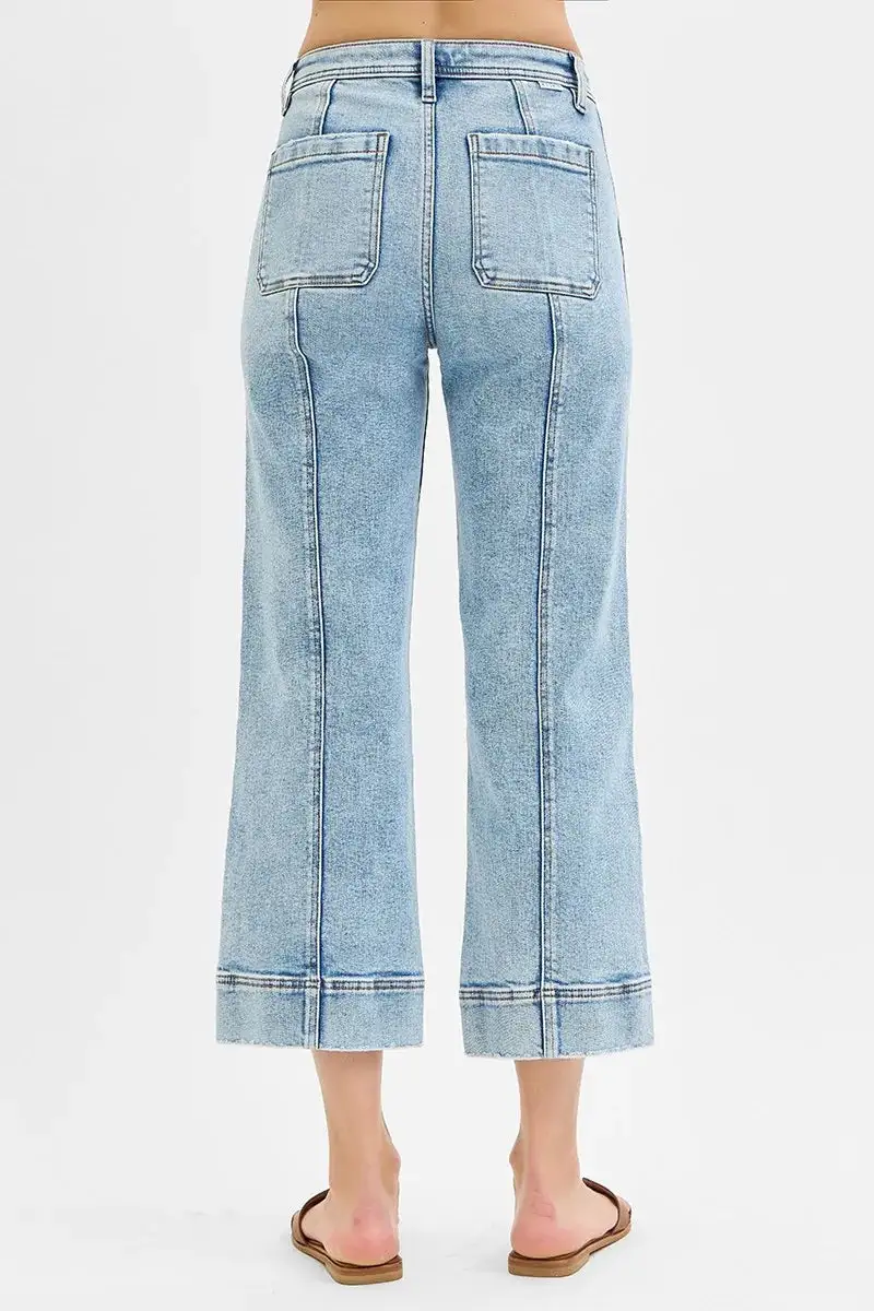 High Waist Wide Leg Seam Denim Jeans