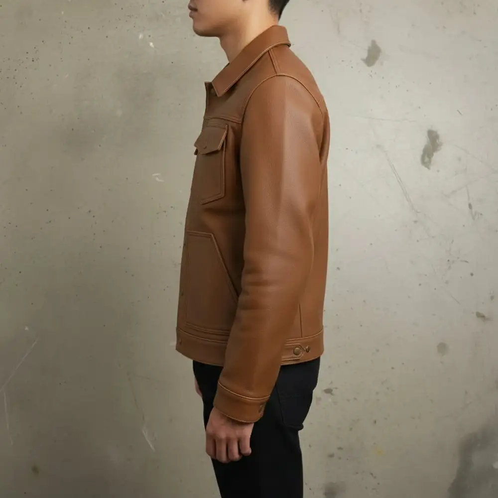 Leather Trucker Pebbled Jacket