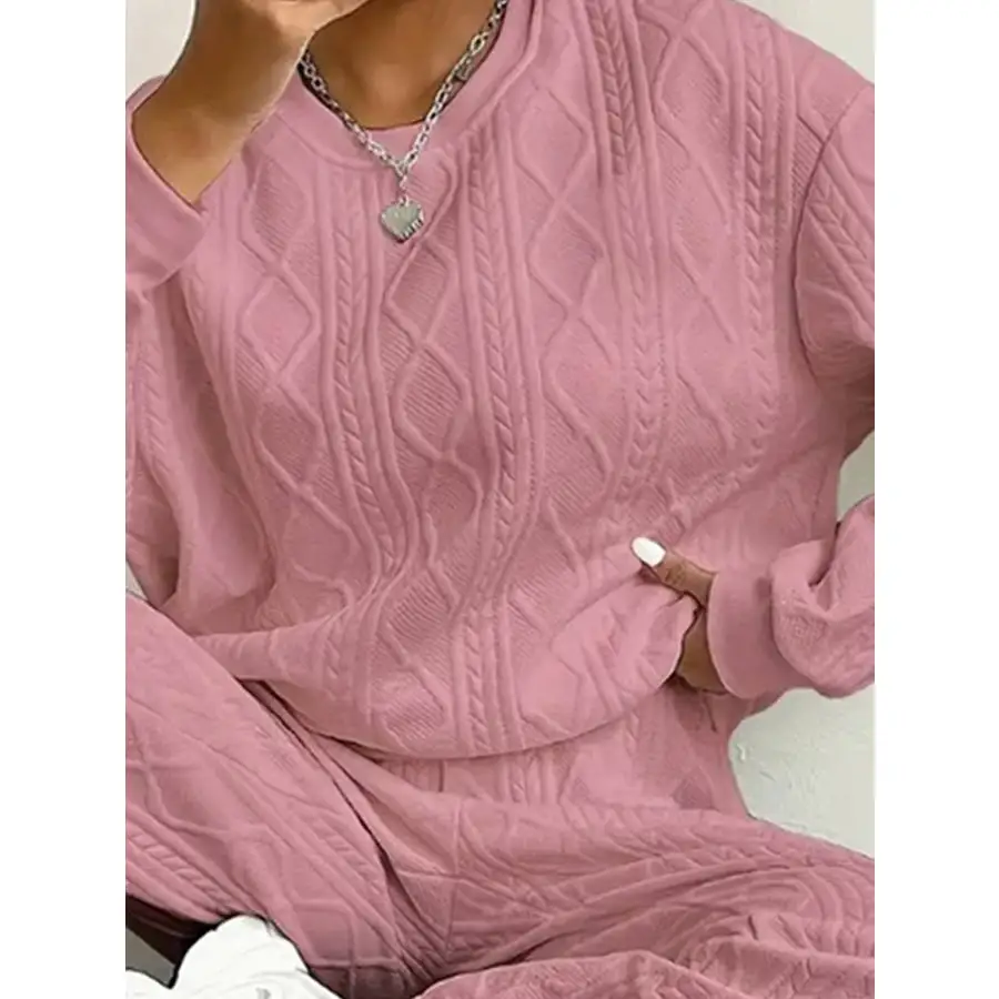 Relaxed Texture Round Neck Top and Pants Set