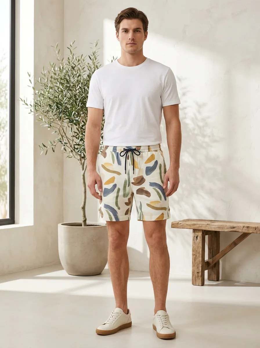 Men's Printed Brushstroke Abstract Shorts