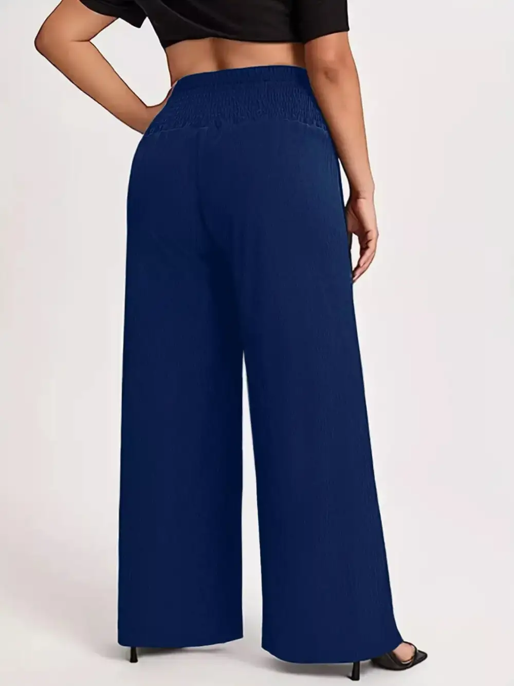Wide Leg High Waist Smocked Waist Pocketed Pants