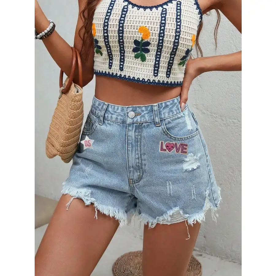 Love Distressed Raw Hem Denim Shorts