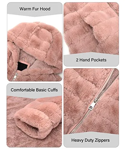 Women's Faux Fur Coat Shearling Fluffy Fuzzy Shaggy Hood Sherpa-Lined Fleece Jacket