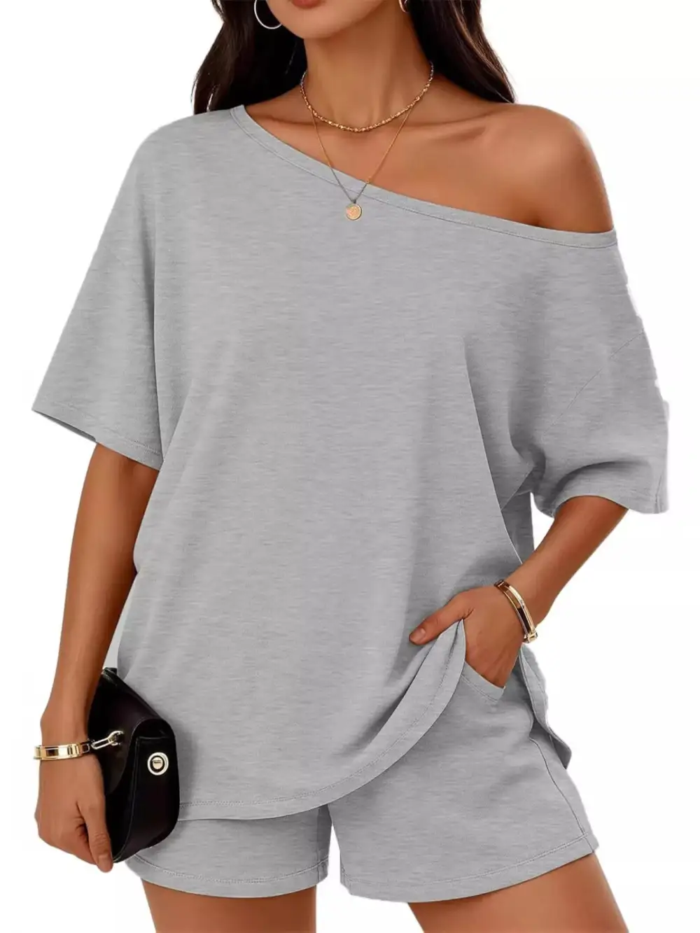 Boat Neck Tee and Shorts Set