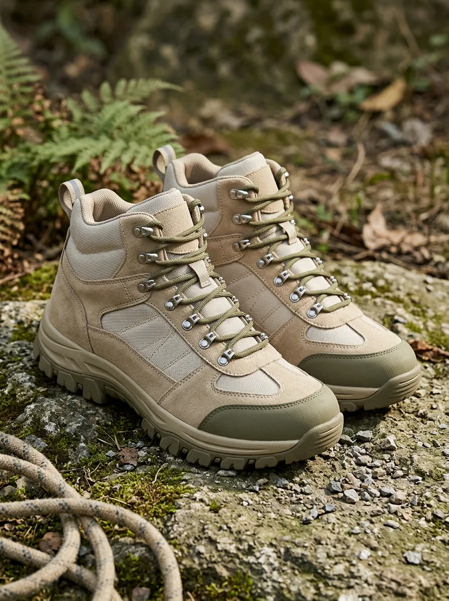 Unisex Outdoor Hiking Adventure Beige Olive Printed Shoes