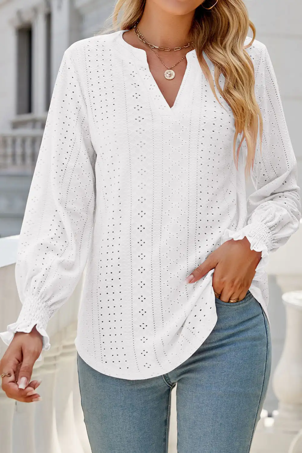 Buttoned Textured Blouse