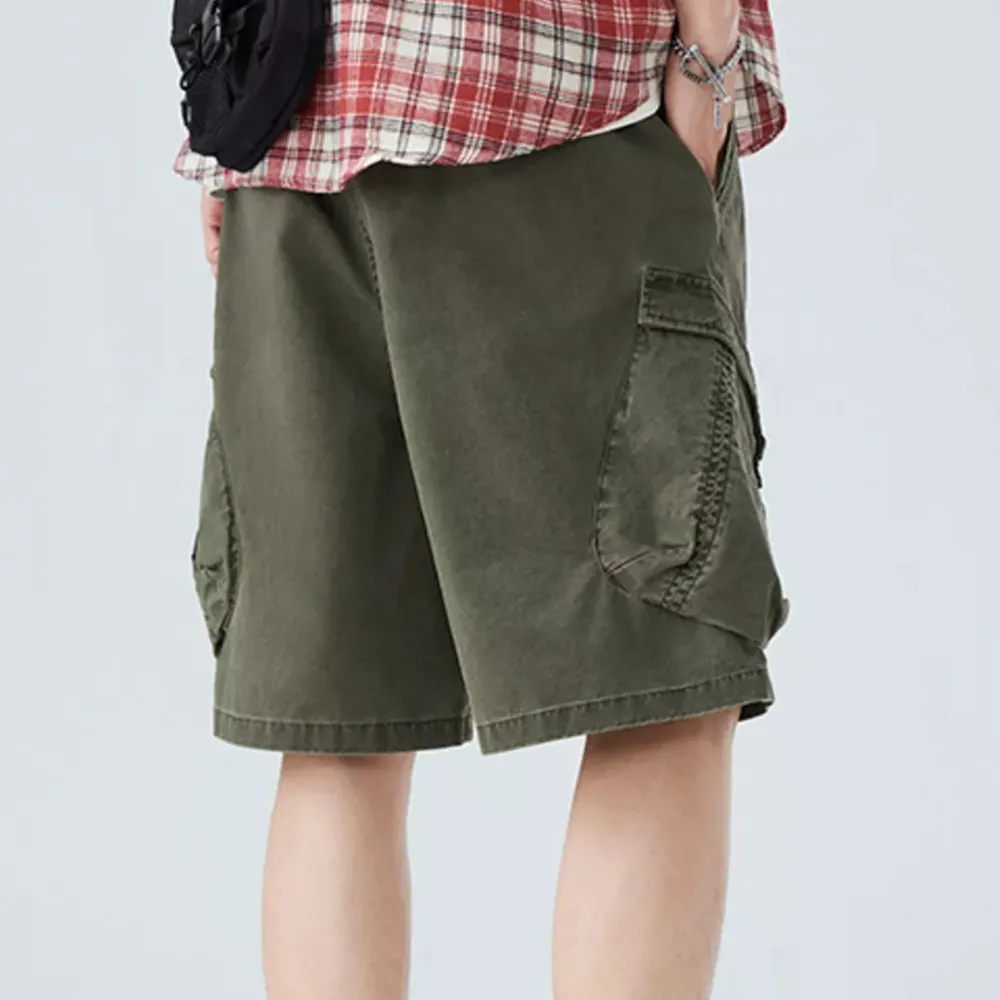 Pocket Detail Vintage Inspired Washed Cargo Shorts