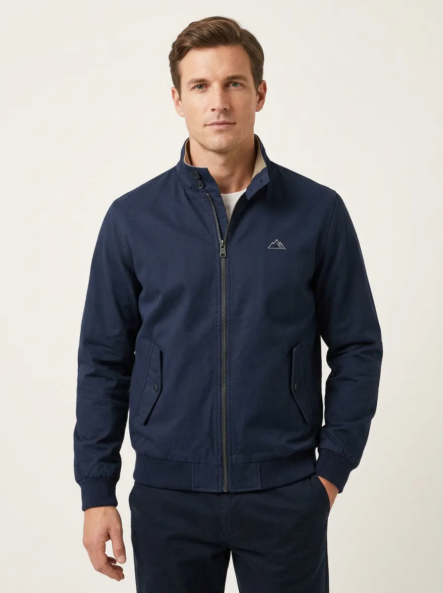 Men's Navy Dual-Button Collar Harrington Jacket