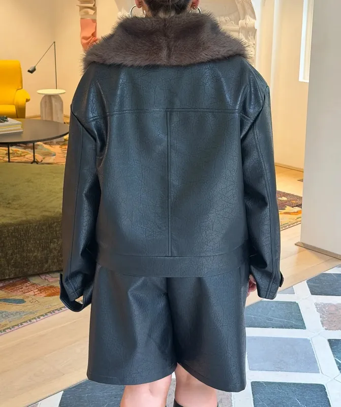Black Faux Fur Collar Jacket