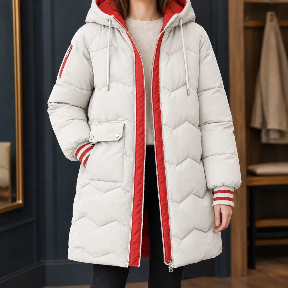 Chevron Hooded Quilted Jacket