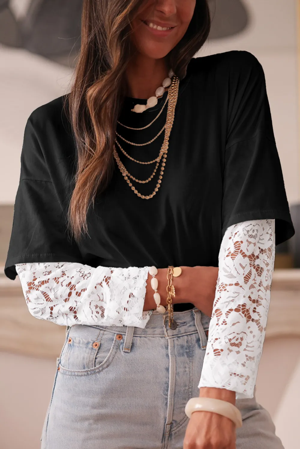 Black Lace Long Sleeve Insert Tee