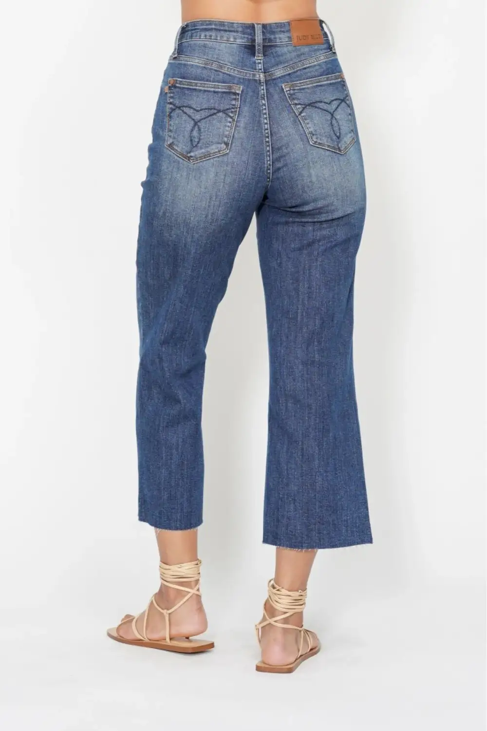 High Waist Back Pocket Embroidery Crop Denim Jeans