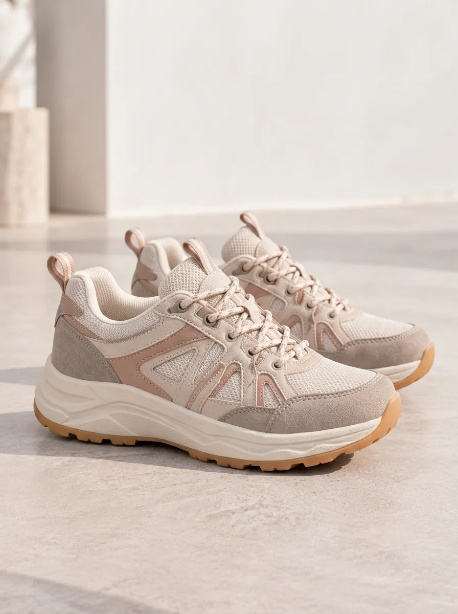 Daily Adventure Beige Suede and Mesh Patterned Leisure Shoes for Women's Casual Outings