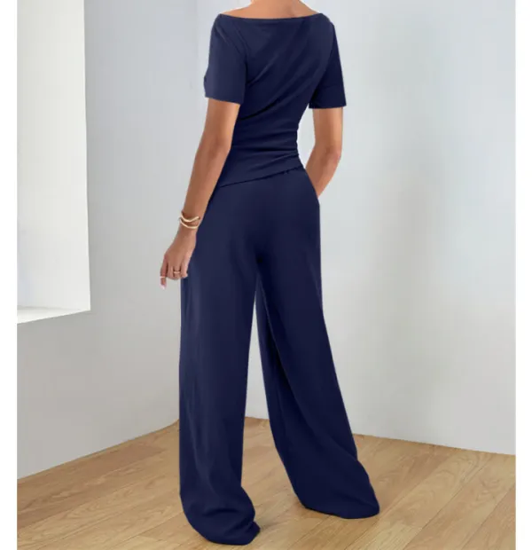 Round Neck Short Sleeve T Shirt and Pants Set
