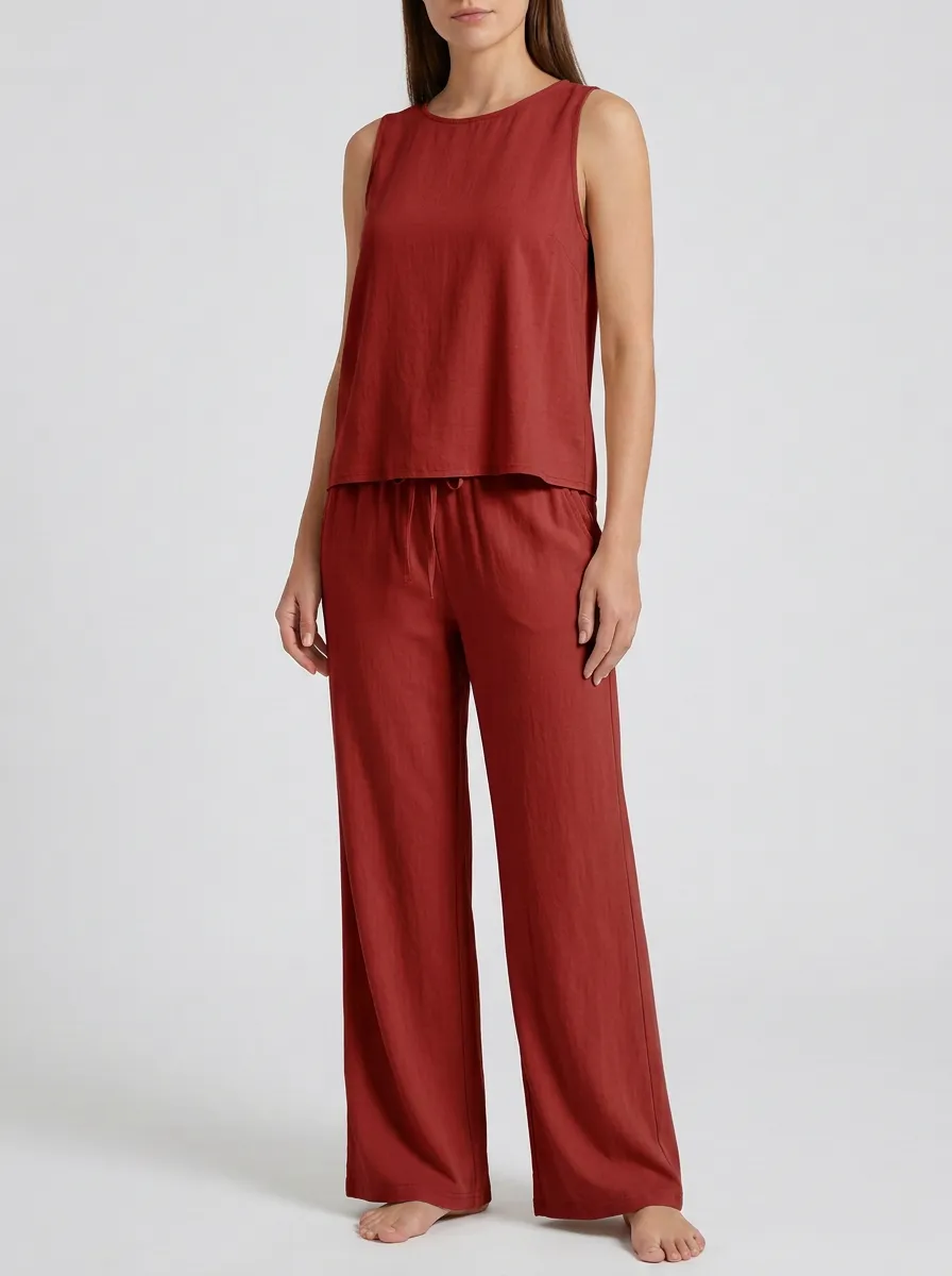 Women's Sleeveless Tank And Drawstring Wide-Leg Trouser Two-Piece Set
