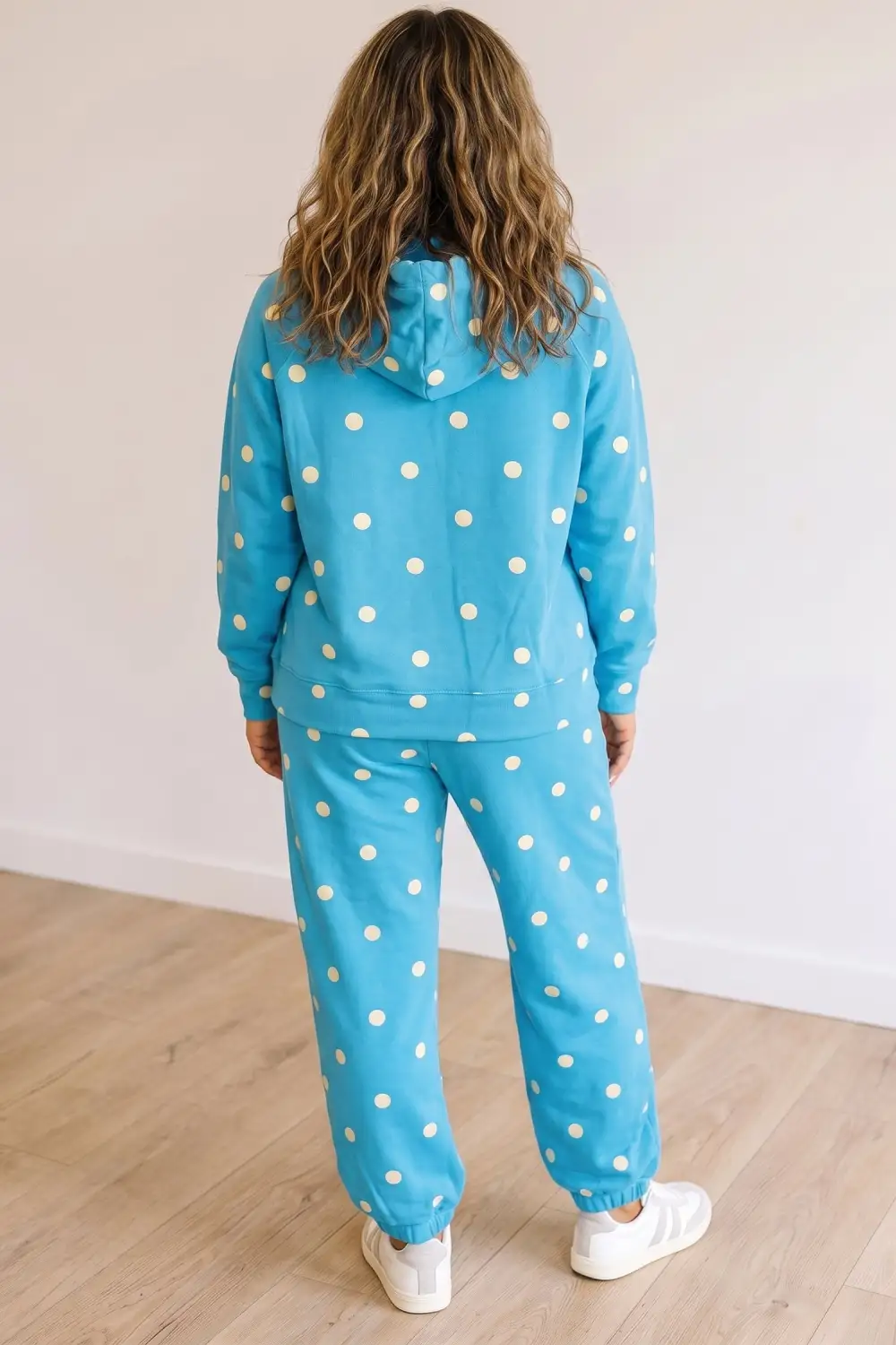 Women's Polka Dot Hooded Drawstring Long Sleeve Set