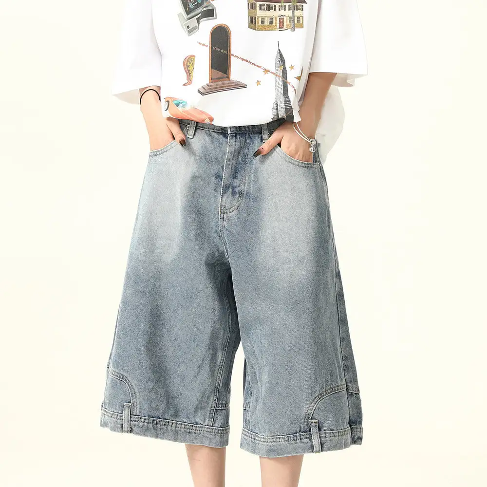 Wide Leg Denim Shorts