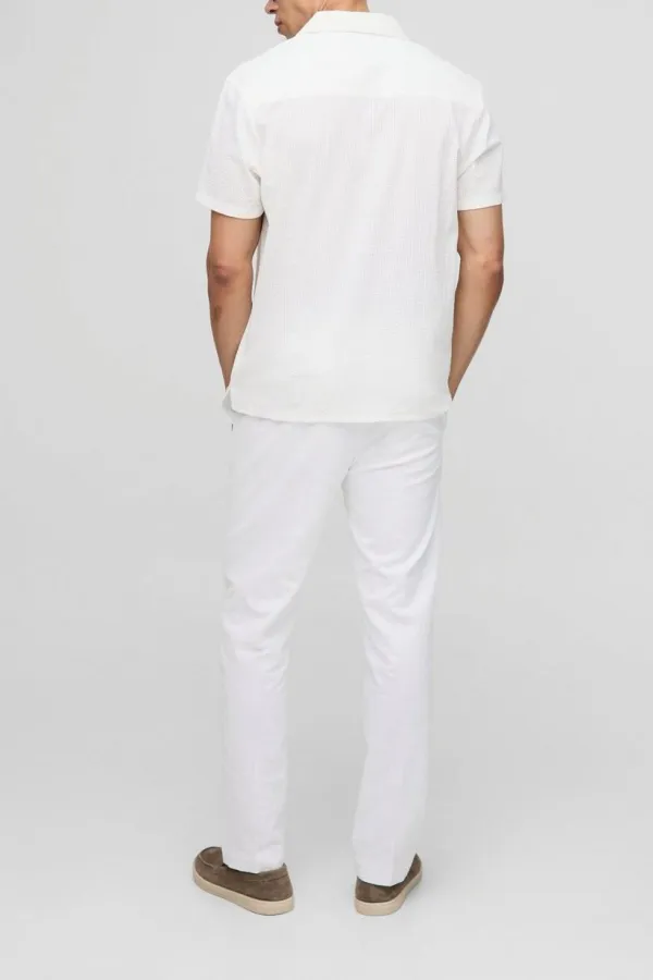 Off White Short Sleeve Textured Shirt With Pocket
