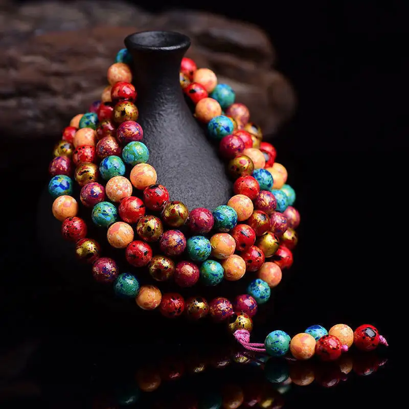 Lacquer Beads Craft Sandalwood Multilayer Mala Bracelet