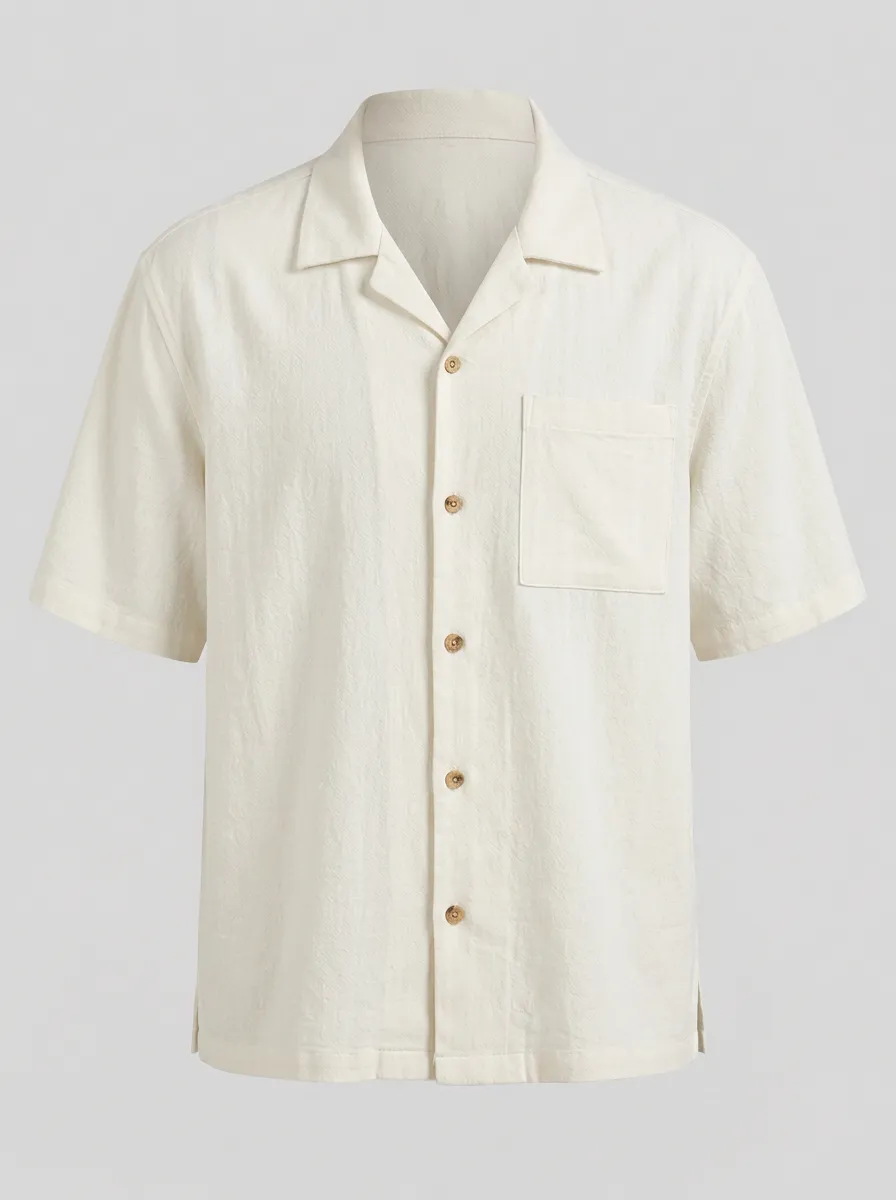 Men's Off-White Camp Collar Short Sleeve Shirt