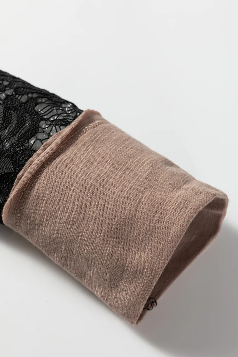 Light Beige Sheer Lace Patchwork Tee