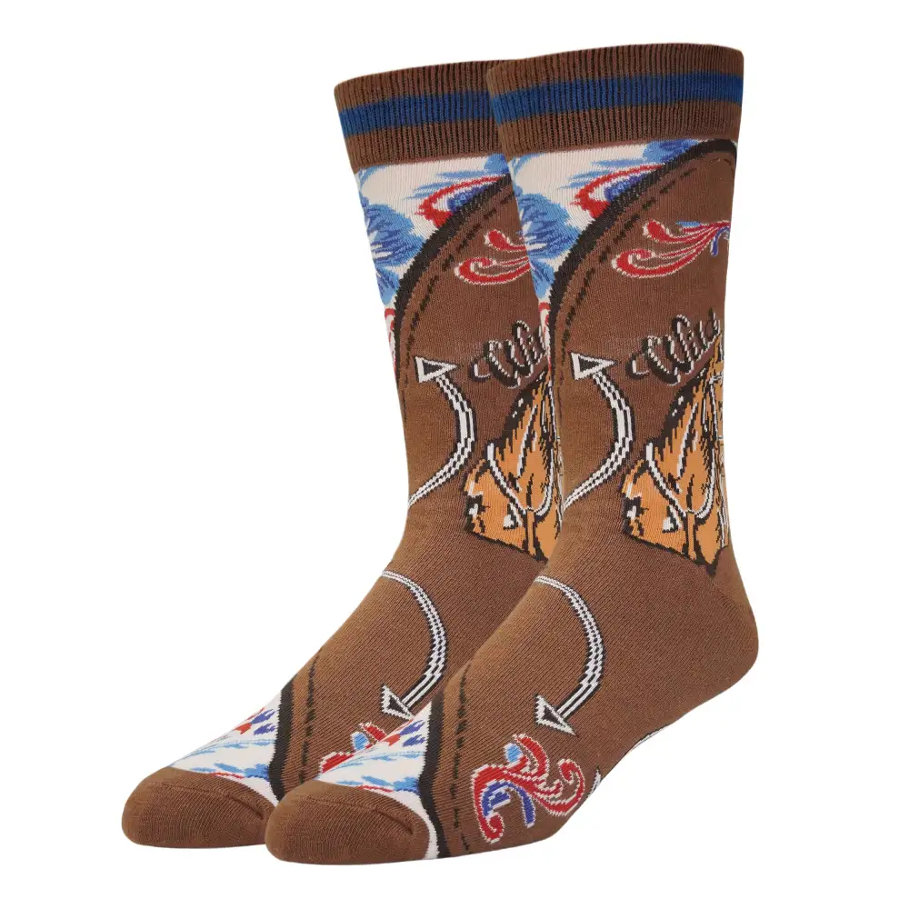 Playful Cotton Blend Western Motif Crew Socks