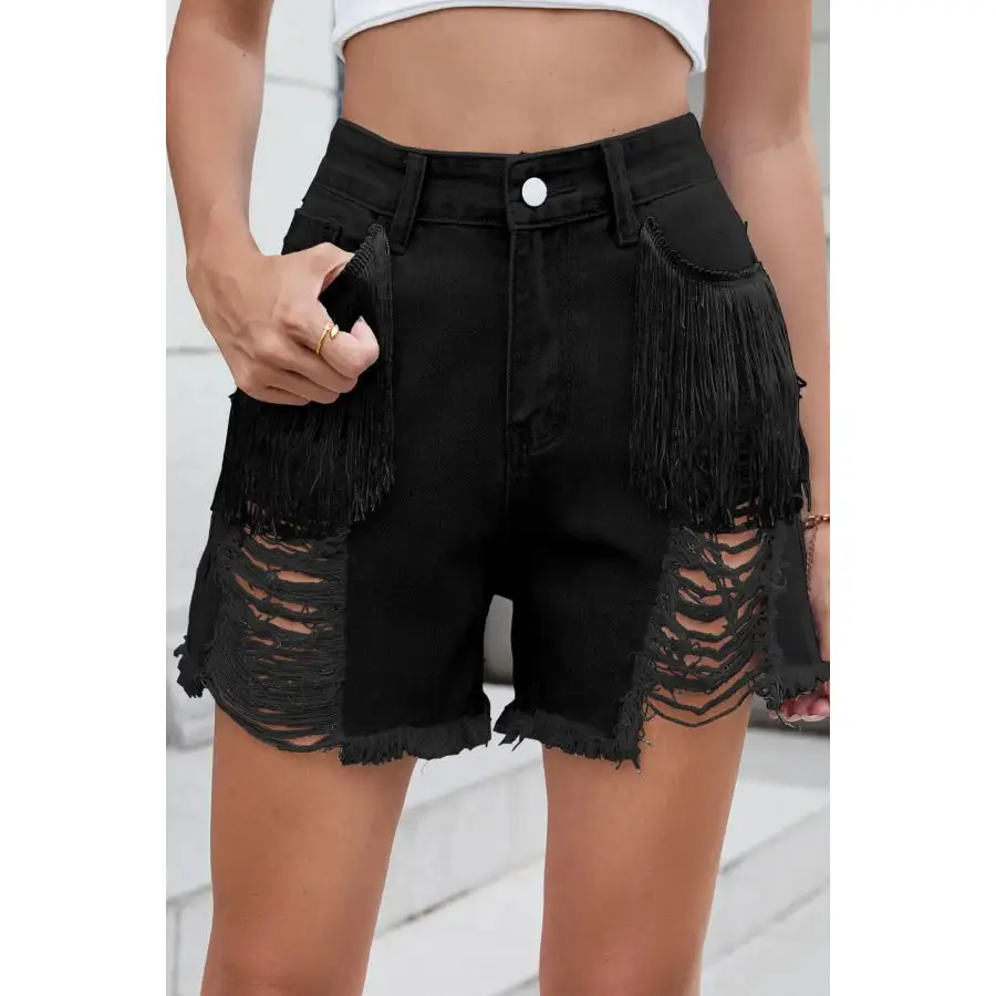 Distressed Fringe Denim Shorts
