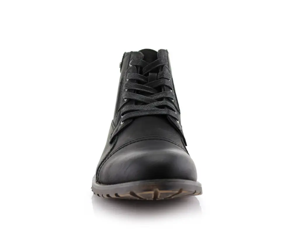 Classic Faux-Leather Burnished Lace-Up Combat Boots